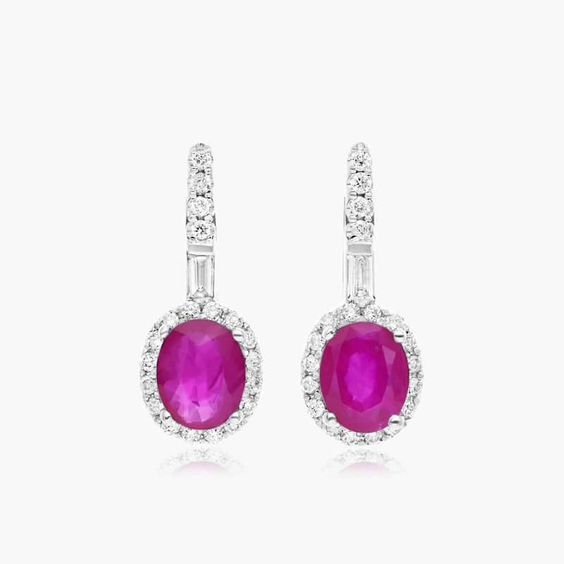 Petite Ruby And Diamond Halo Drop Earrings In 14K White Gold By James Allen