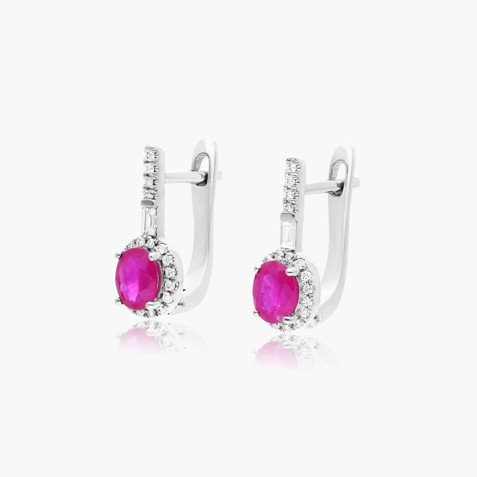 Petite Ruby And Diamond Halo Drop Earrings In 14K White Gold By James Allen