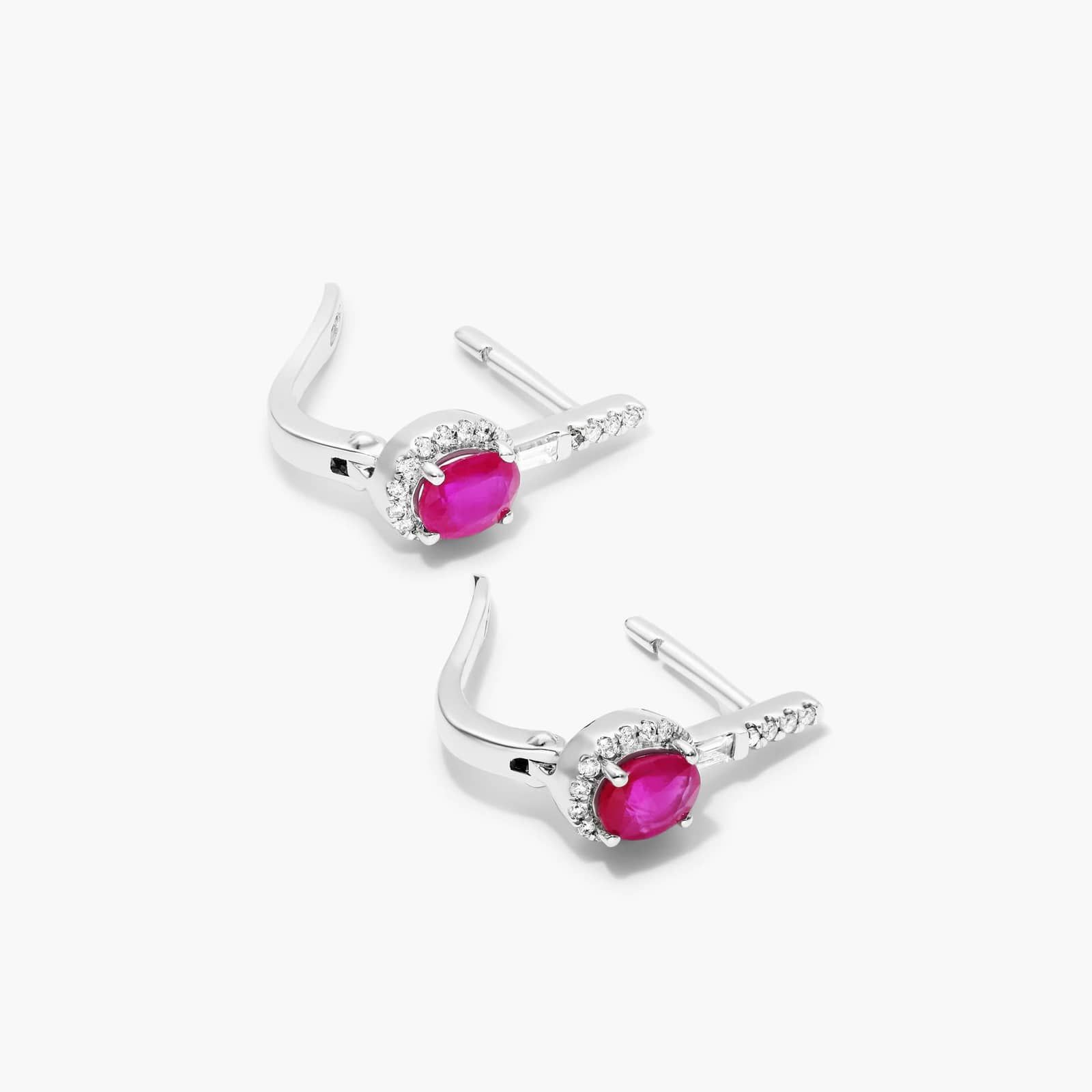 Petite Ruby And Diamond Halo Drop Earrings In 14K White Gold By James Allen