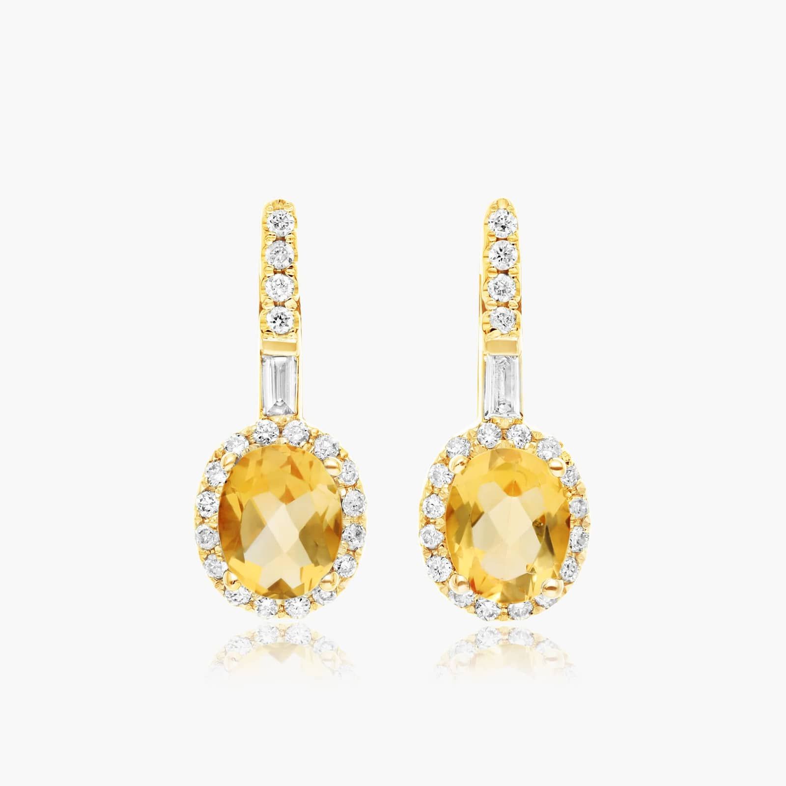 Petite Citrine And Diamond Halo Drop Earrings In 14K Yellow Gold By James Allen