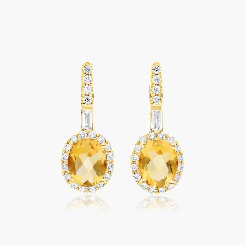 Petite Citrine And Diamond Halo Drop Earrings In 14K Yellow Gold By James Allen