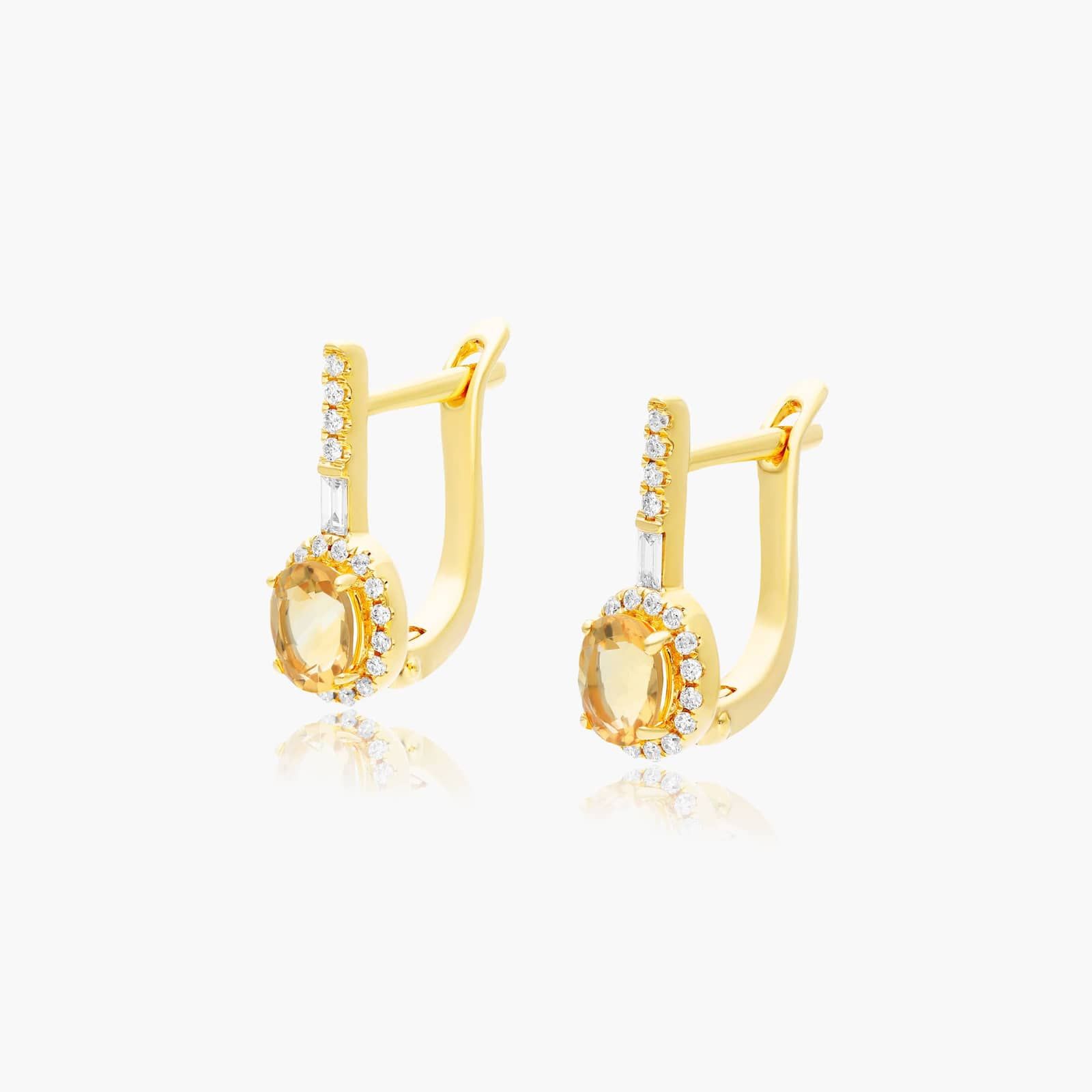 Petite Citrine And Diamond Halo Drop Earrings In 14K Yellow Gold By James Allen