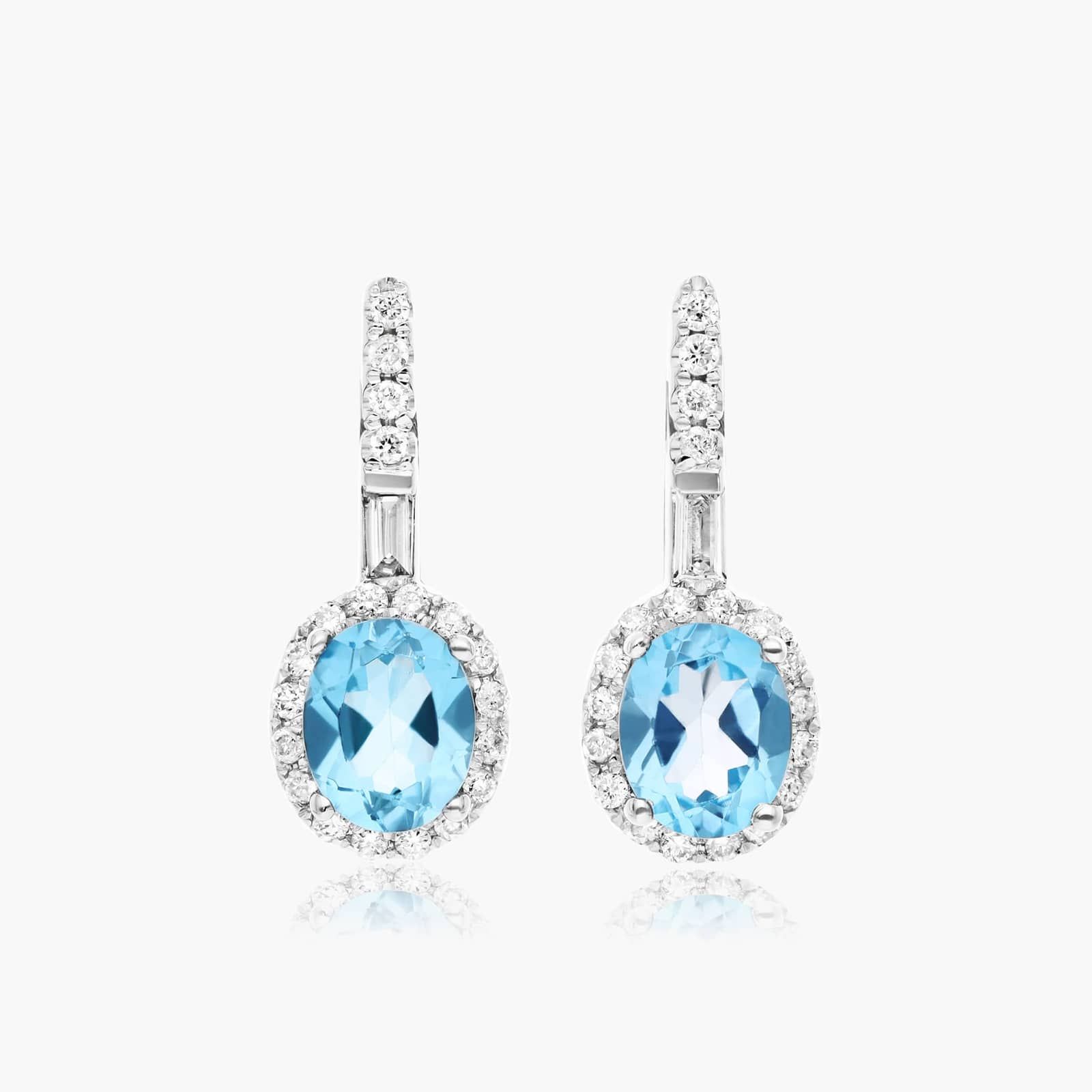 Petite Blue Topaz And Diamond Halo Drop Earrings In 14K White Gold By James Allen