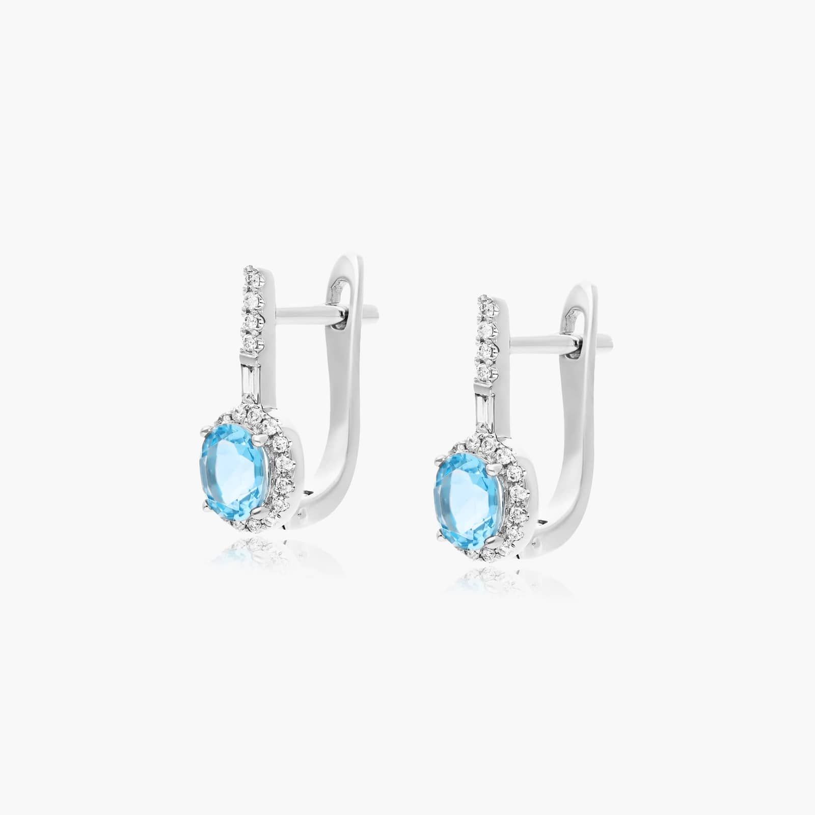 Petite Blue Topaz And Diamond Halo Drop Earrings In 14K White Gold By James Allen