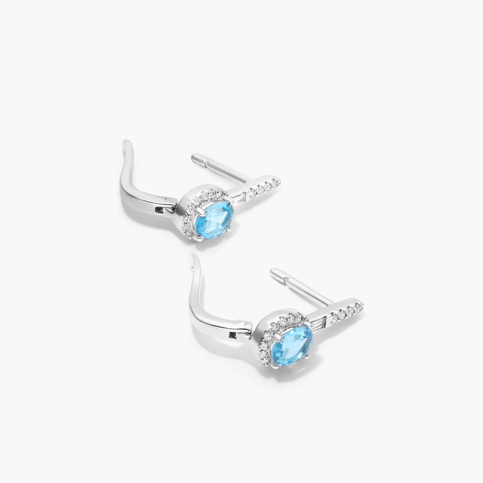 Petite Blue Topaz And Diamond Halo Drop Earrings In 14K White Gold By James Allen