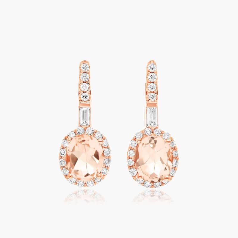 Petite Morganite And Diamond Halo Drop Earrings In 14K Rose Gold By James Allen