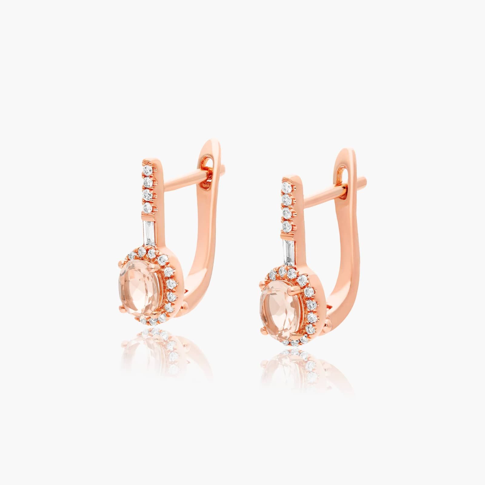 Petite Morganite And Diamond Halo Drop Earrings In 14K Rose Gold By James Allen