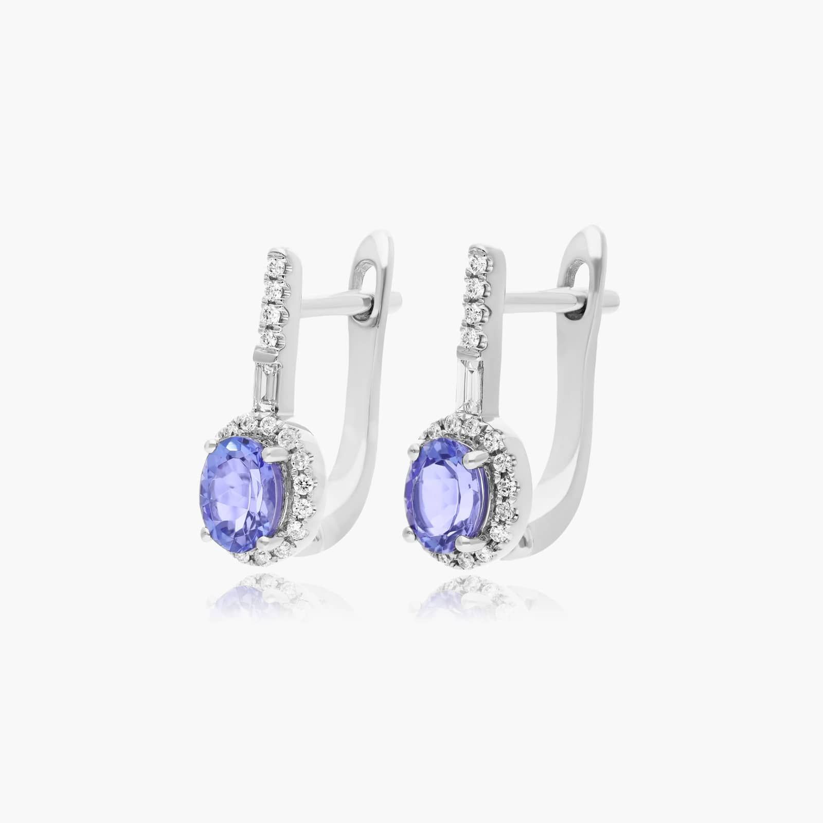 Petite Tanzanite And Diamond Halo Drop Earrings In 14K White Gold By James Allen