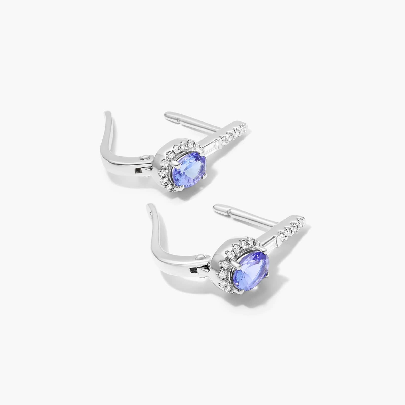 Petite Tanzanite And Diamond Halo Drop Earrings In 14K White Gold By James Allen