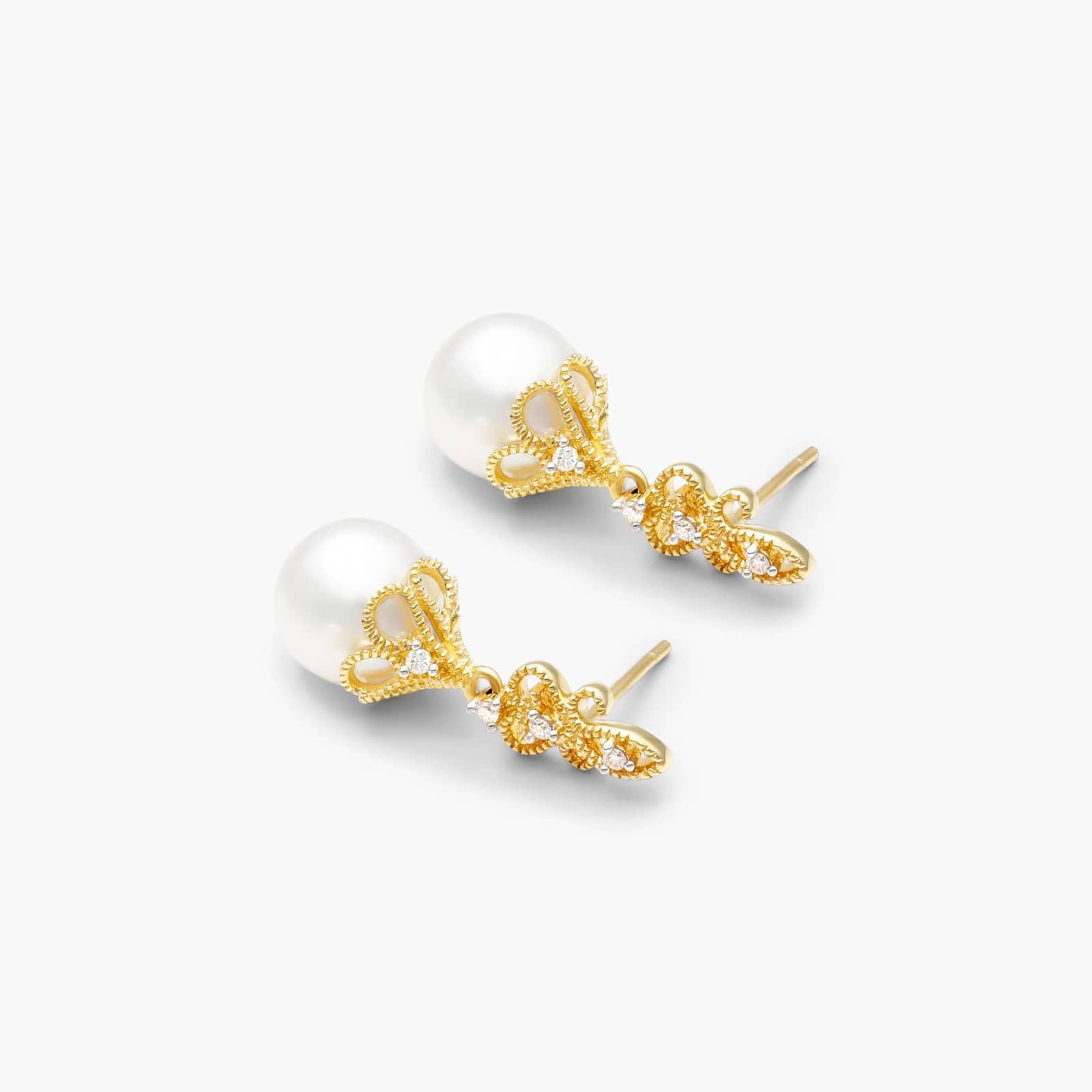 Vintage Inspired Cultured Freshwater Pearl And Diamond Drop Earrings In 14K Yellow Gold (9.0-9.5mm) By James Allen