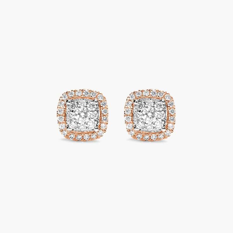 Cushion Halo Cluster Diamond Stud Earrings In 14K Rose Gold By James Allen