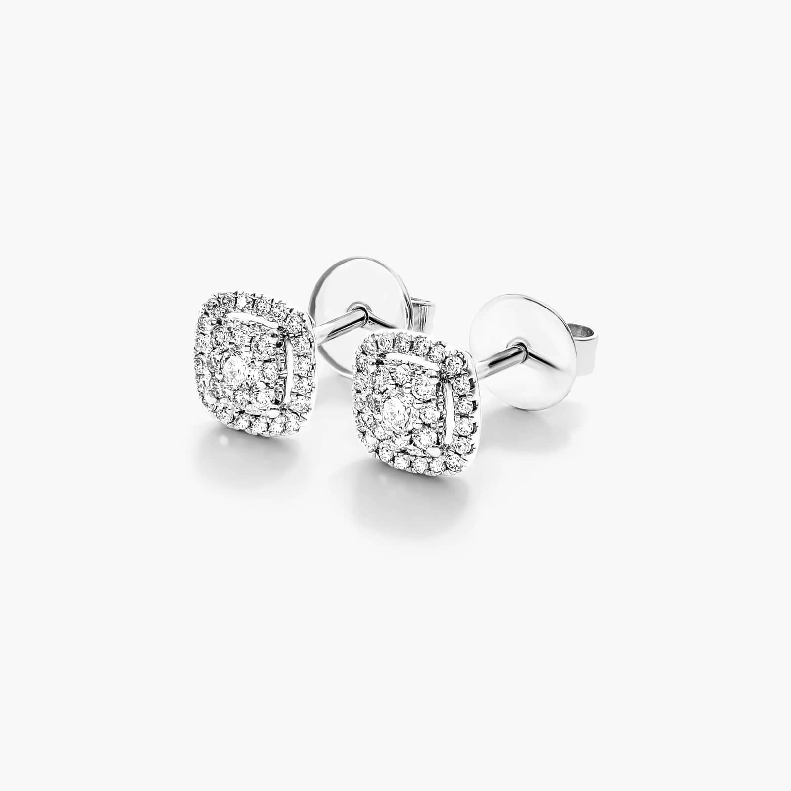 Cushion Halo Cluster Diamond Stud Earrings In 14K White Gold By James Allen