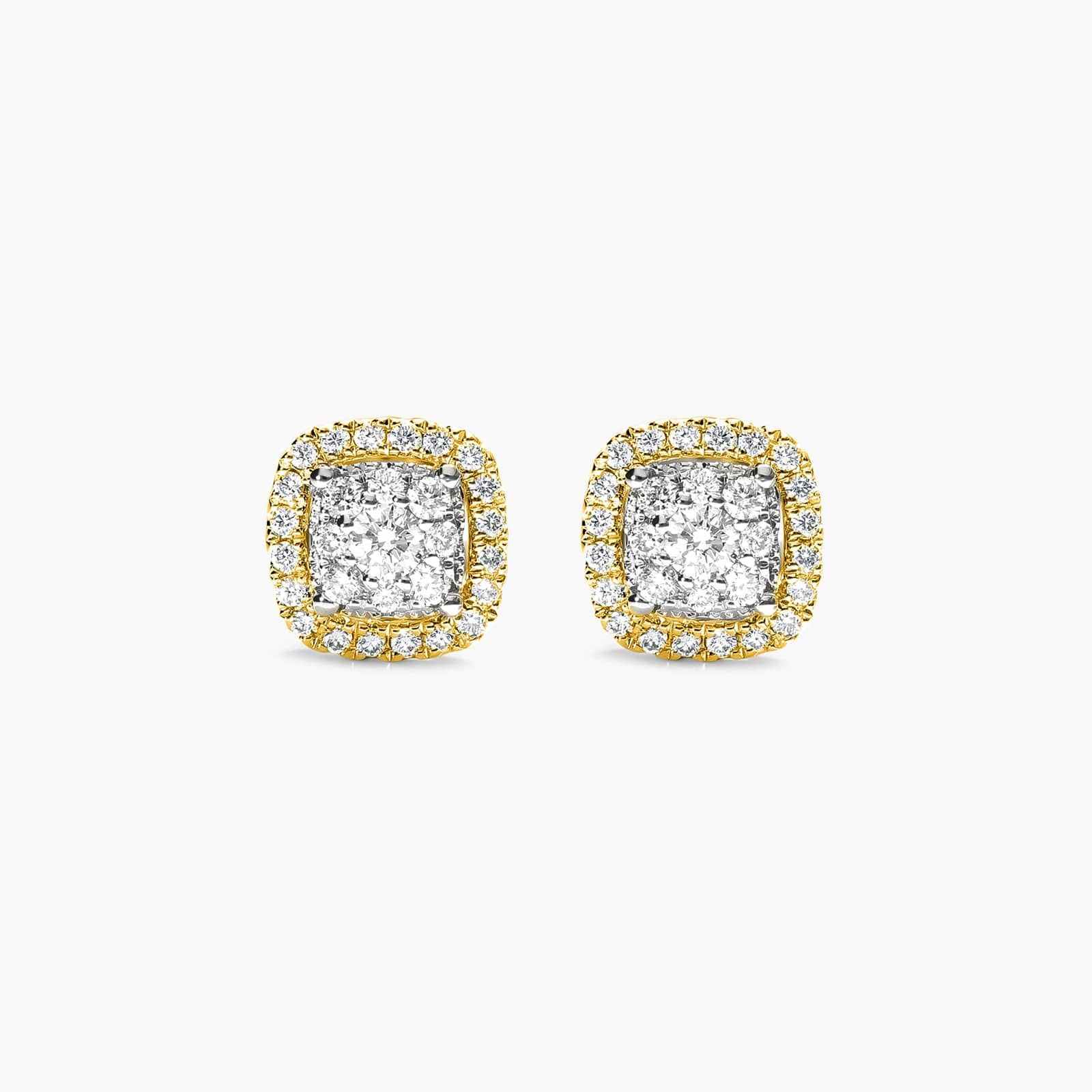 Cushion Halo Cluster Diamond Stud Earrings In 14K Yellow Gold By James Allen