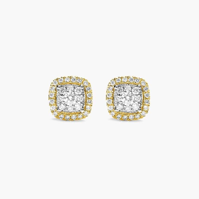 Cushion Halo Cluster Diamond Stud Earrings In 14K Yellow Gold By James Allen