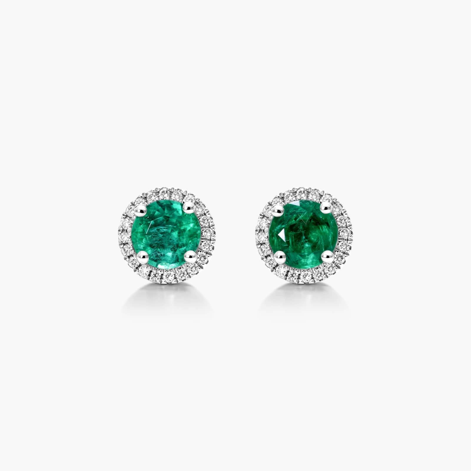 Round Emerald And Diamond Halo Earrings In 18K White Gold By James Allen