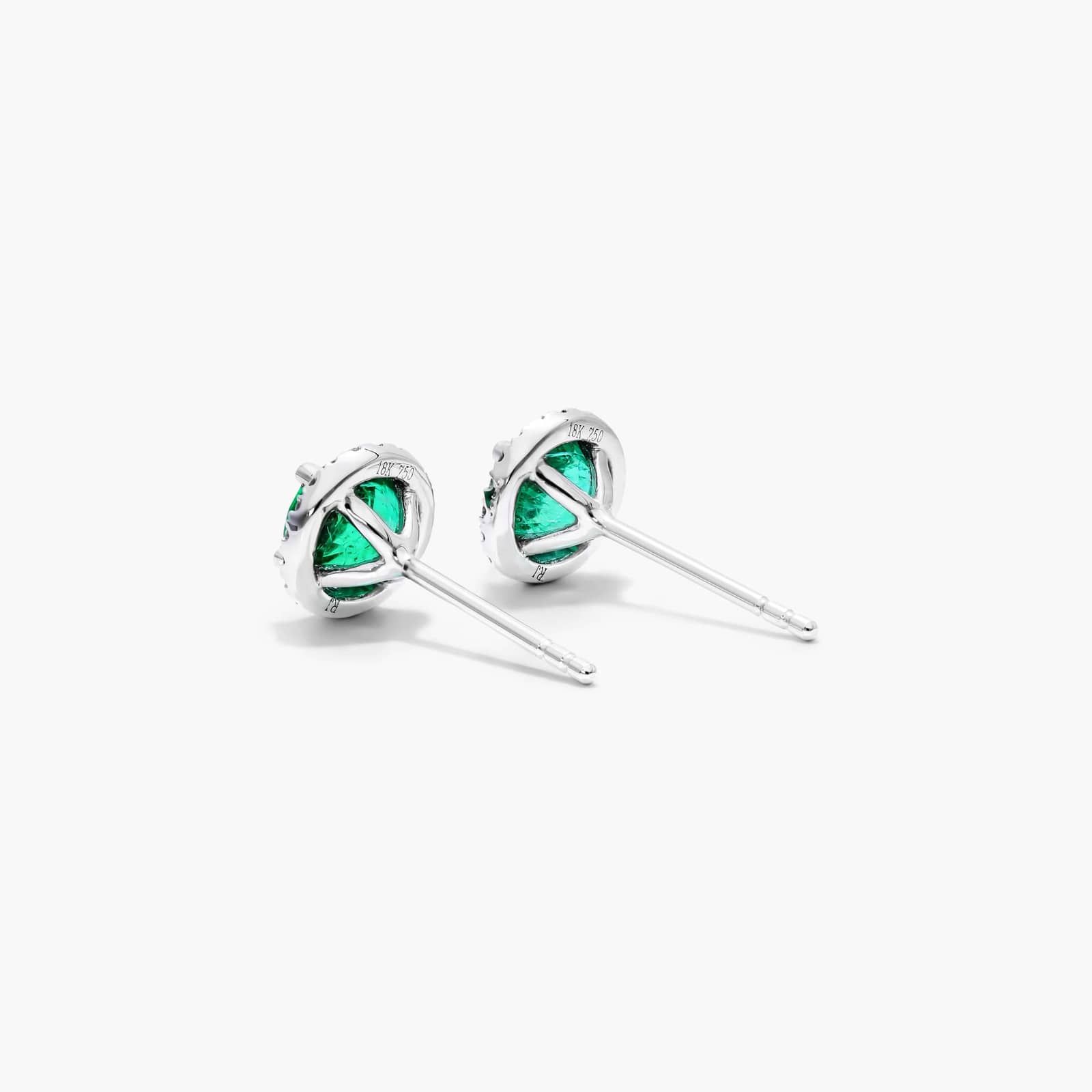 Round Emerald And Diamond Halo Earrings In 18K White Gold By James Allen