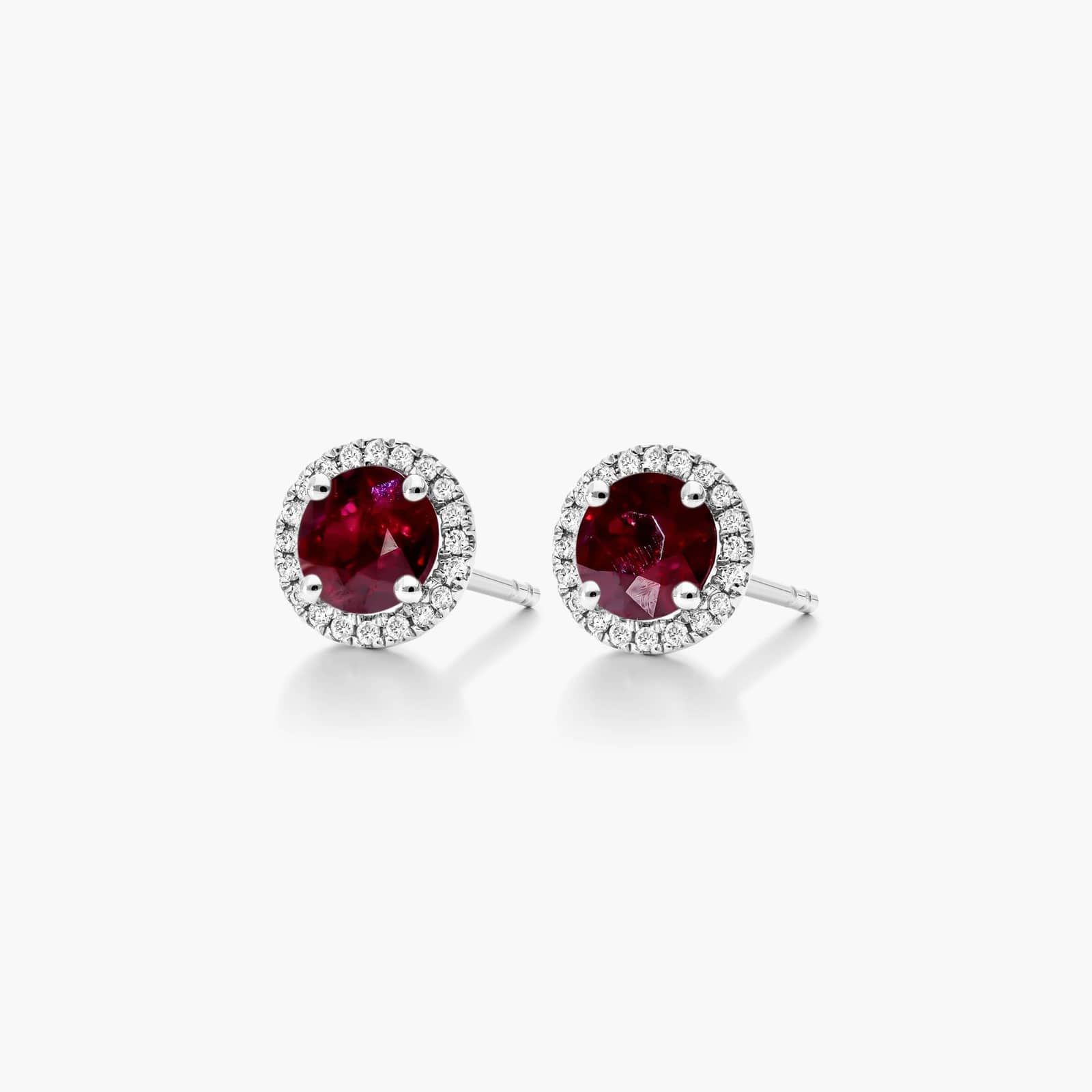 Round Ruby And Diamond Halo Earrings In 18K White Gold By James Allen