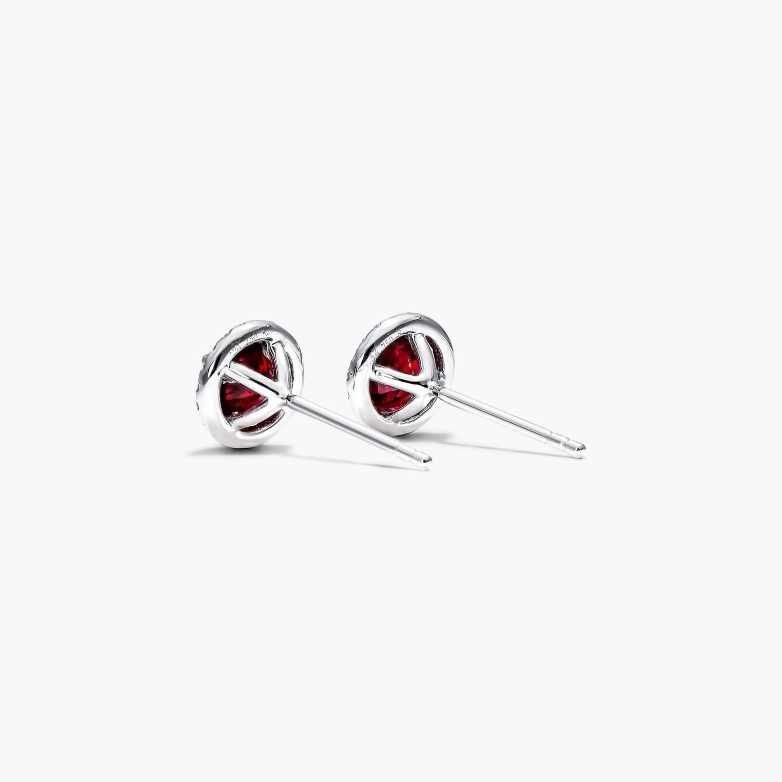 Round Ruby And Diamond Halo Earrings In 18K White Gold By James Allen