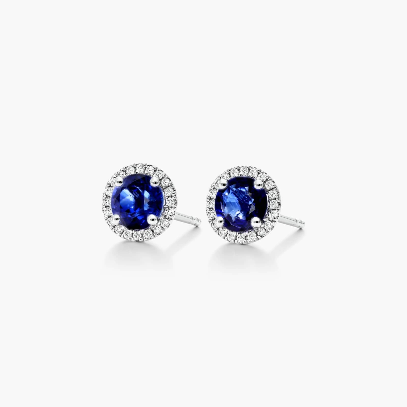 Round Sapphire And Diamond Halo Earrings In 18K White Gold By James Allen