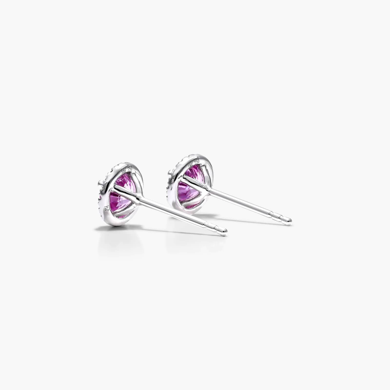 Round Pink Sapphire And Diamond Halo Earrings In 18K White Gold By James Allen