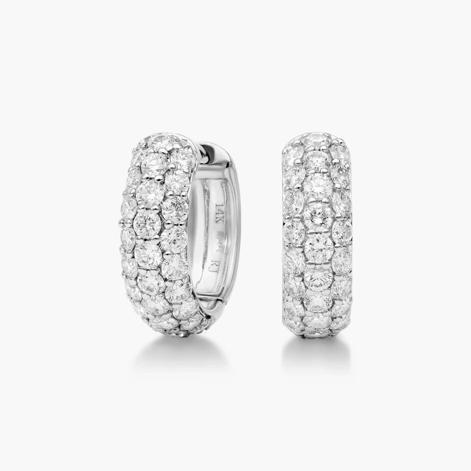 Triple Row Diamond Hoop Earrings With 1 CTW Diamonds In 14K White Gold By James Allen
