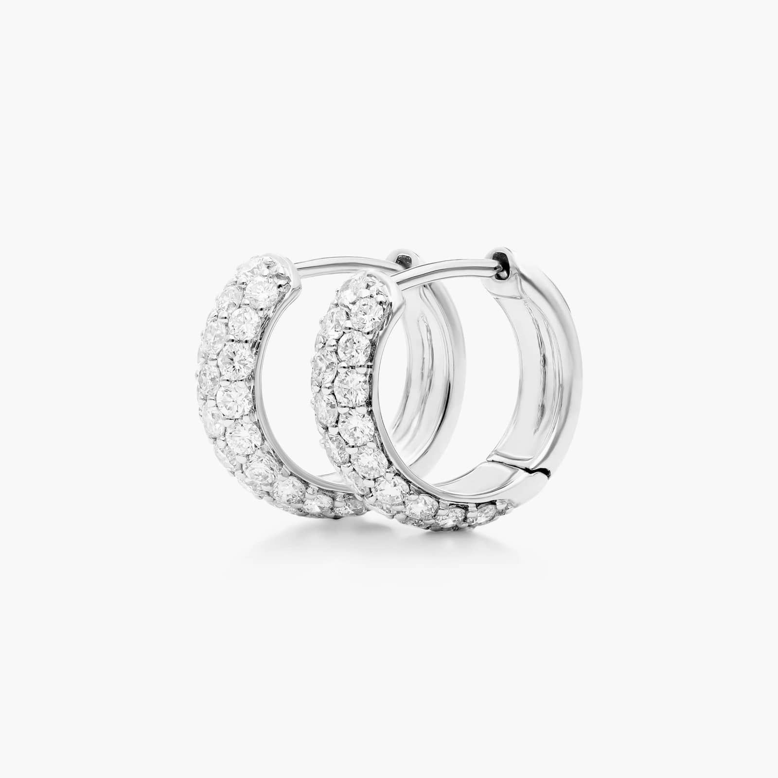 Triple Row Diamond Hoop Earrings With 1 CTW Diamonds In 14K White Gold By James Allen