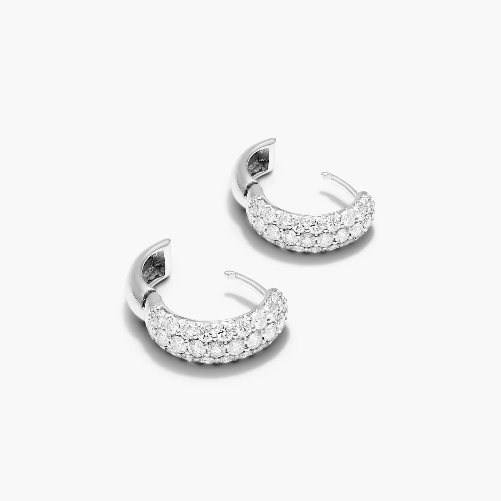 Triple Row Diamond Hoop Earrings With 1 CTW Diamonds In 14K White Gold By James Allen