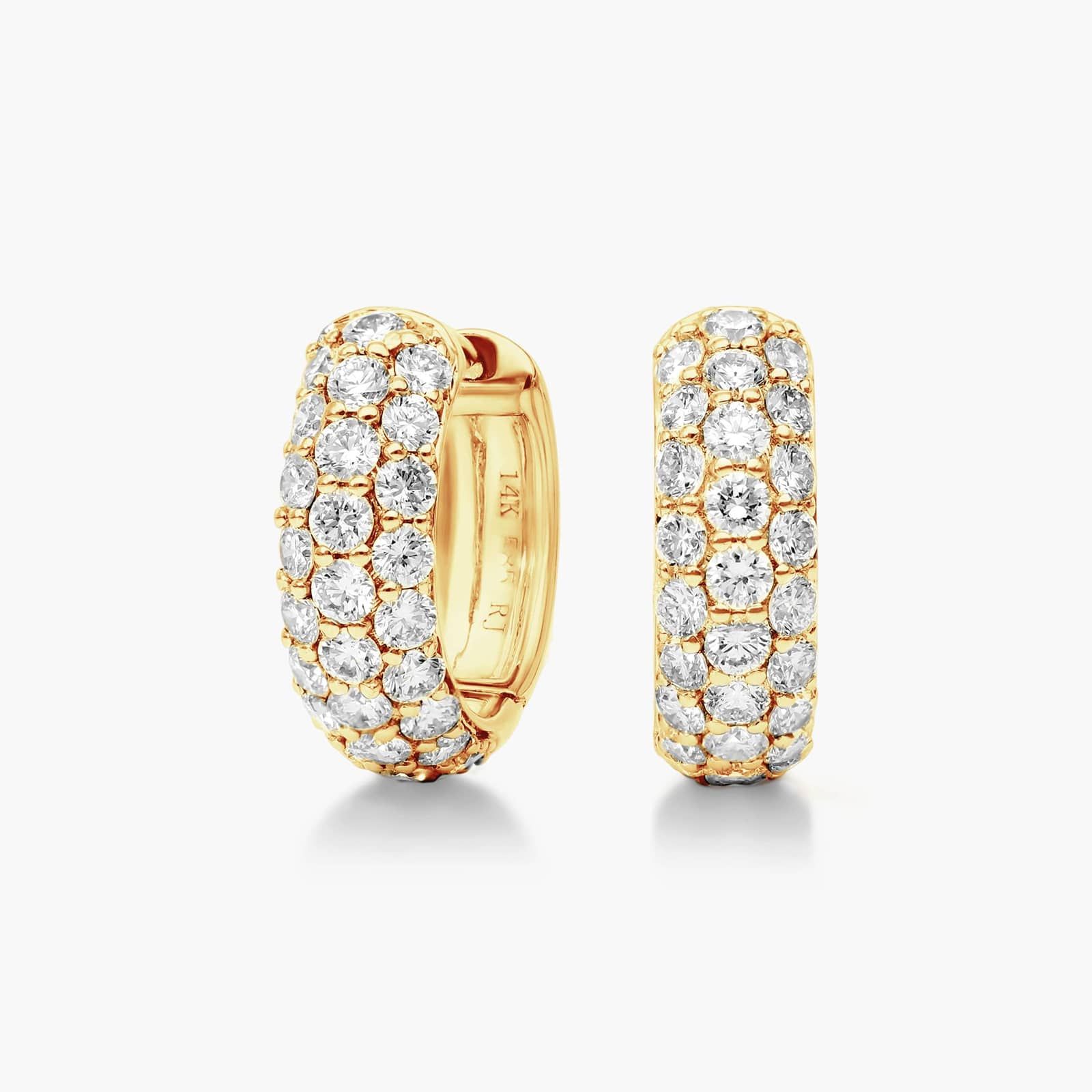 Triple Row Diamond Hoop Earrings With 1 CTW Diamonds In 14K Yellow Gold By James Allen