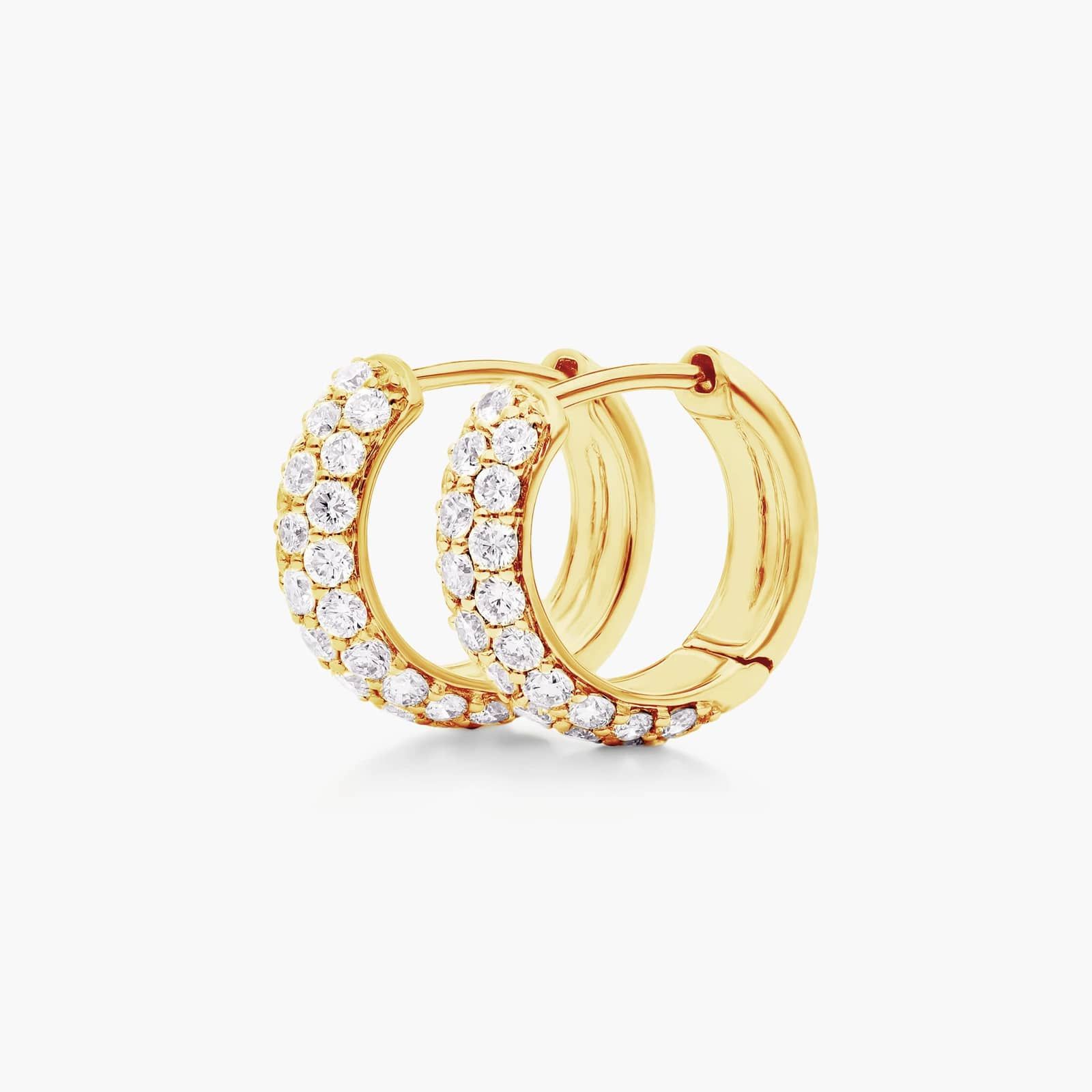 Triple Row Diamond Hoop Earrings With 1 CTW Diamonds In 14K Yellow Gold By James Allen