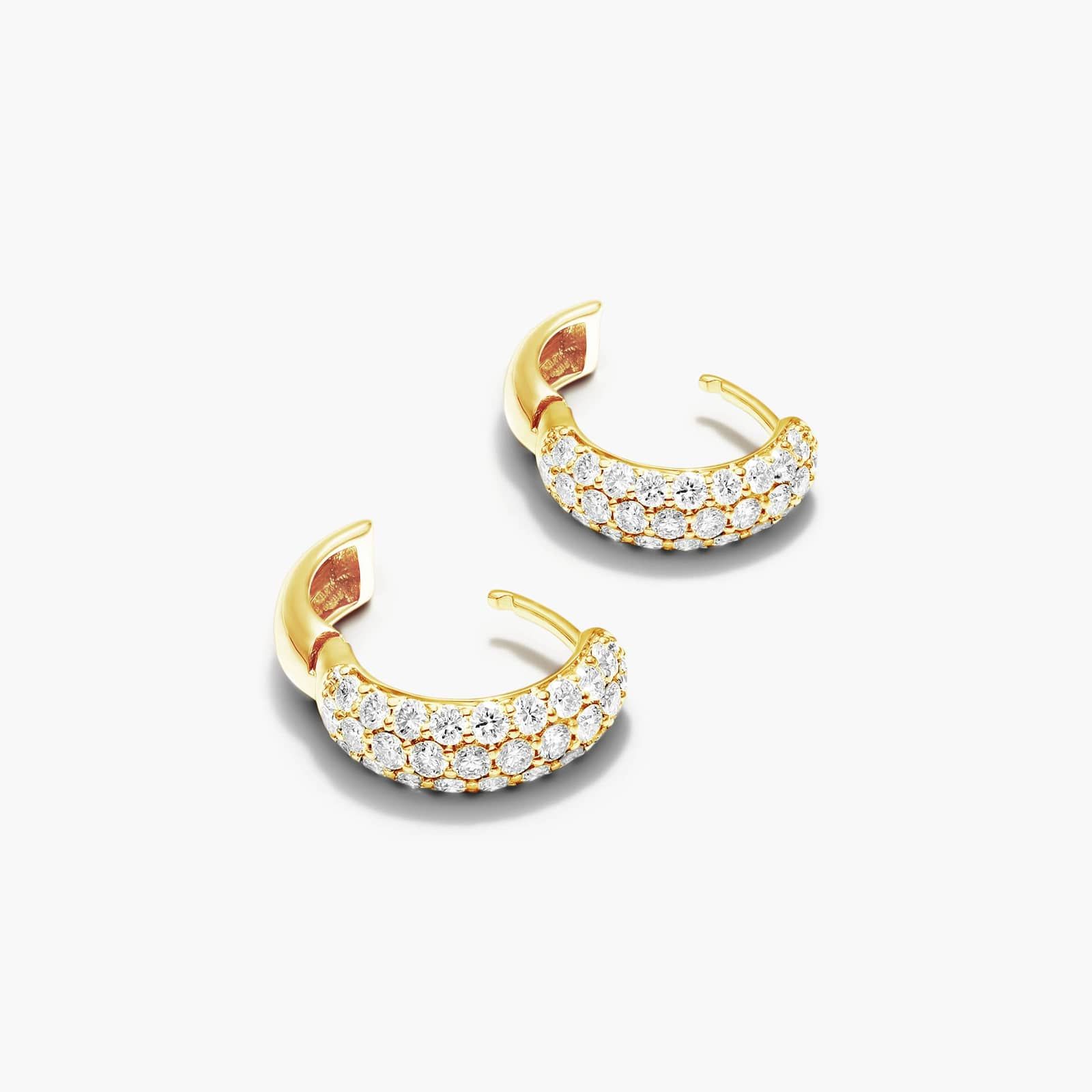 Triple Row Diamond Hoop Earrings With 1 CTW Diamonds In 14K Yellow Gold By James Allen