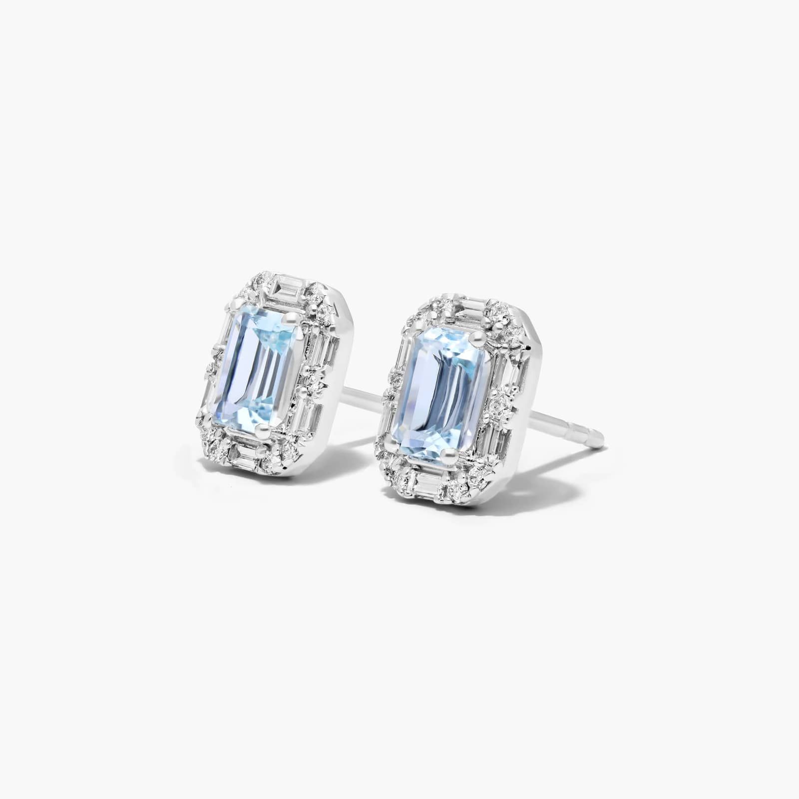 Allure Aquamarine And Diamond Halo Earrings In 14K White Gold By James Allen
