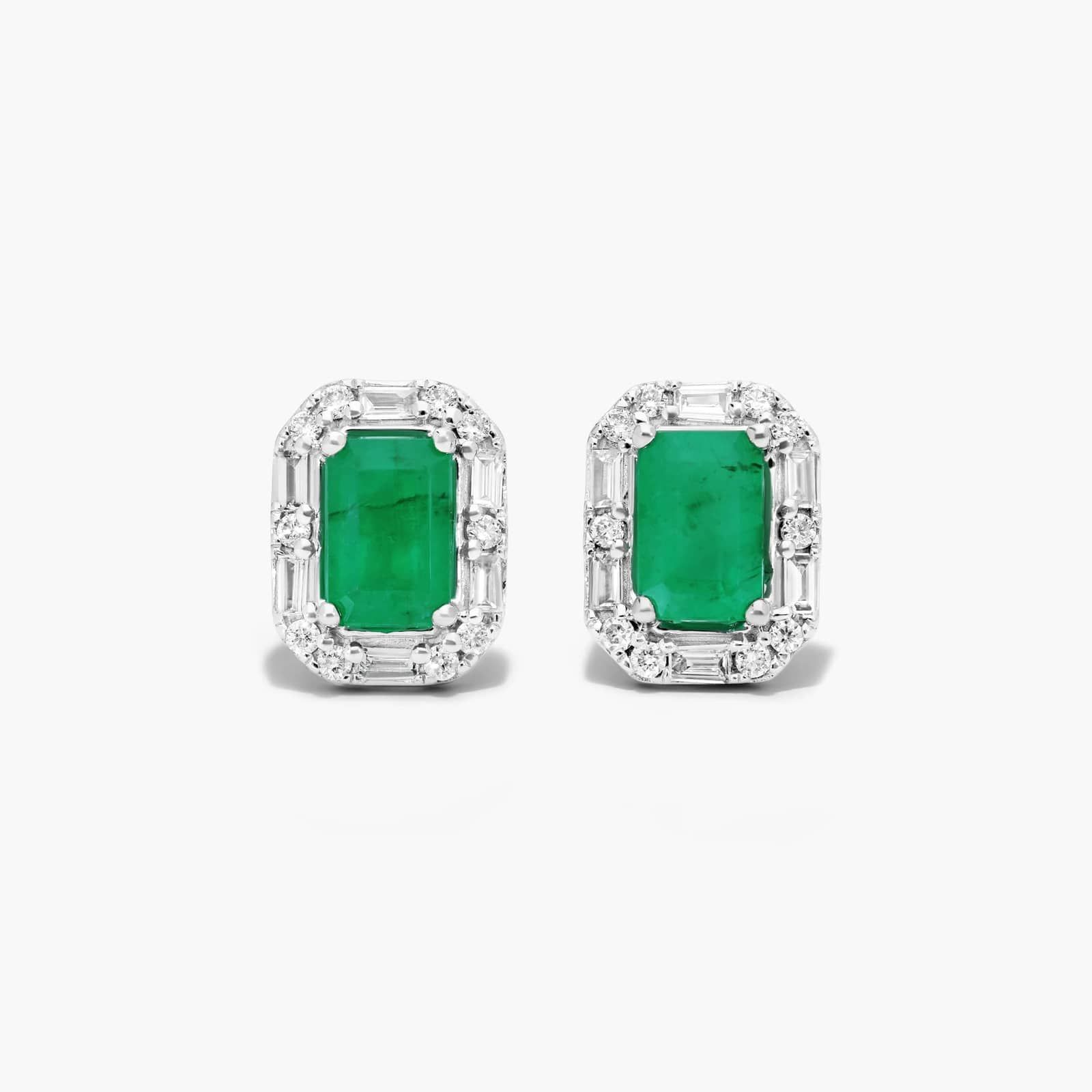 Allure Emerald And Diamond Halo Earrings In 14K White Gold By James Allen
