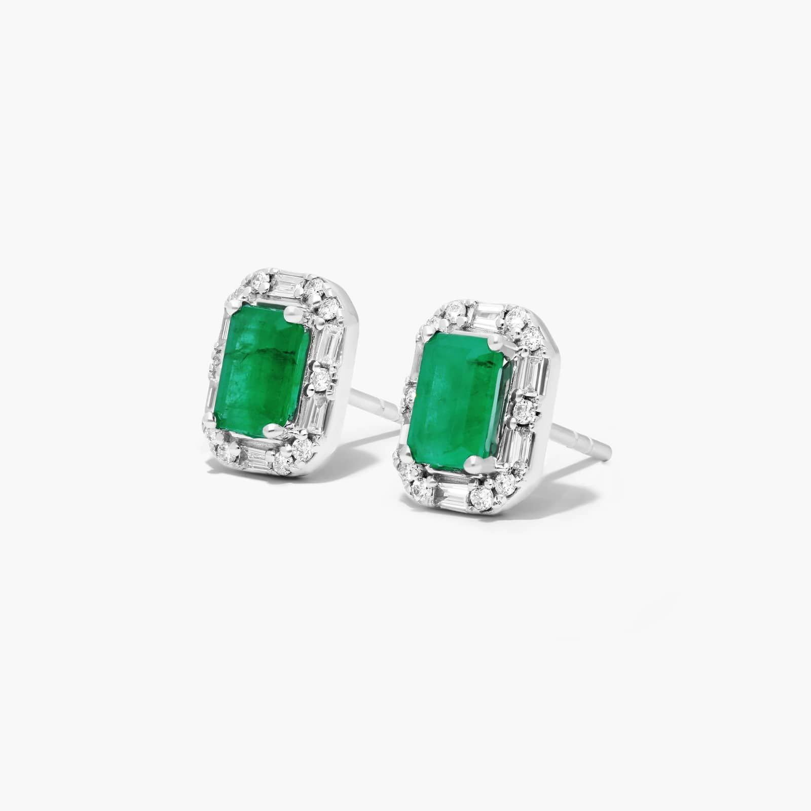 Allure Emerald And Diamond Halo Earrings In 14K White Gold By James Allen