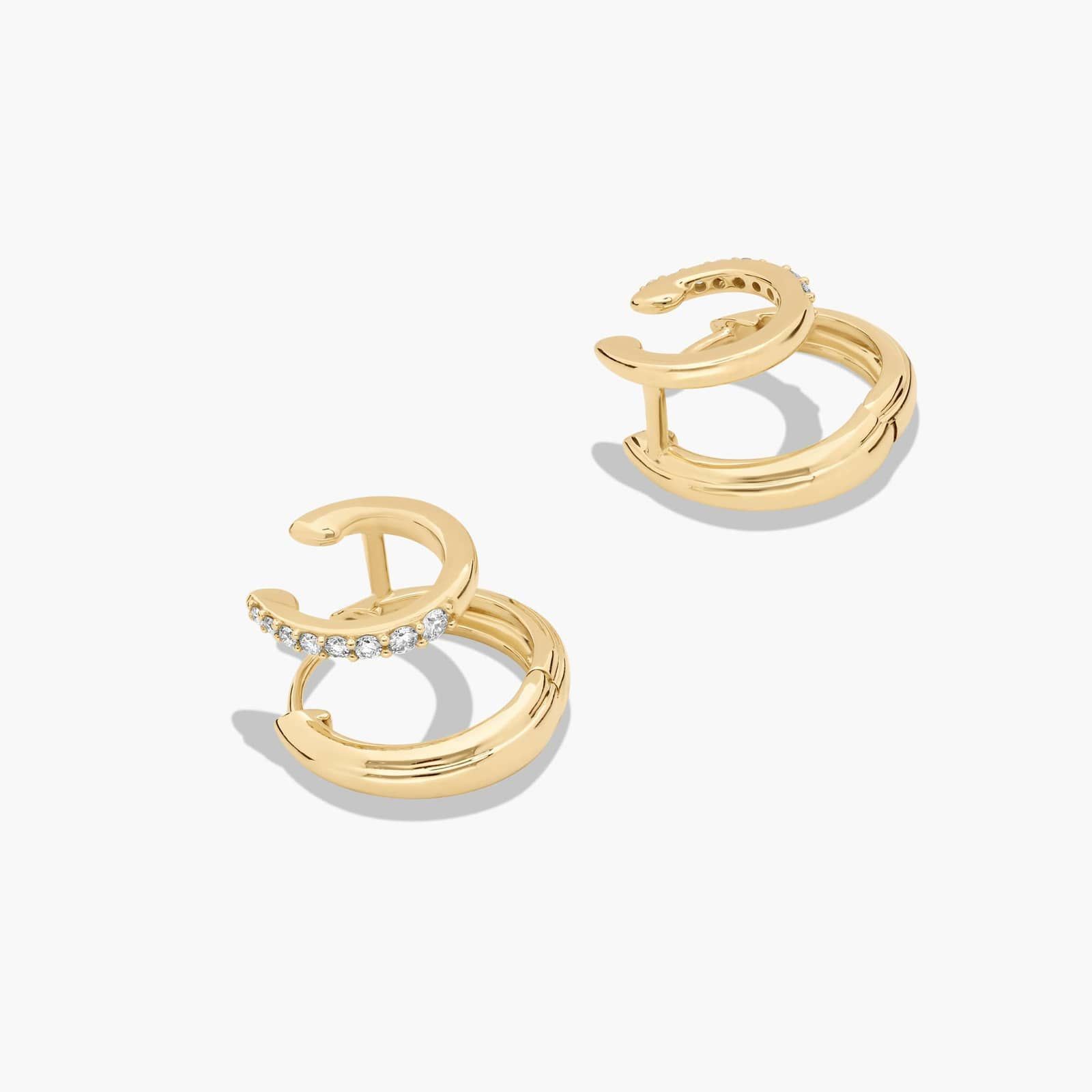 Double Row Climber Huggie Earrings With Lab-Grown Diamonds In 14K Yellow Gold By James Allen