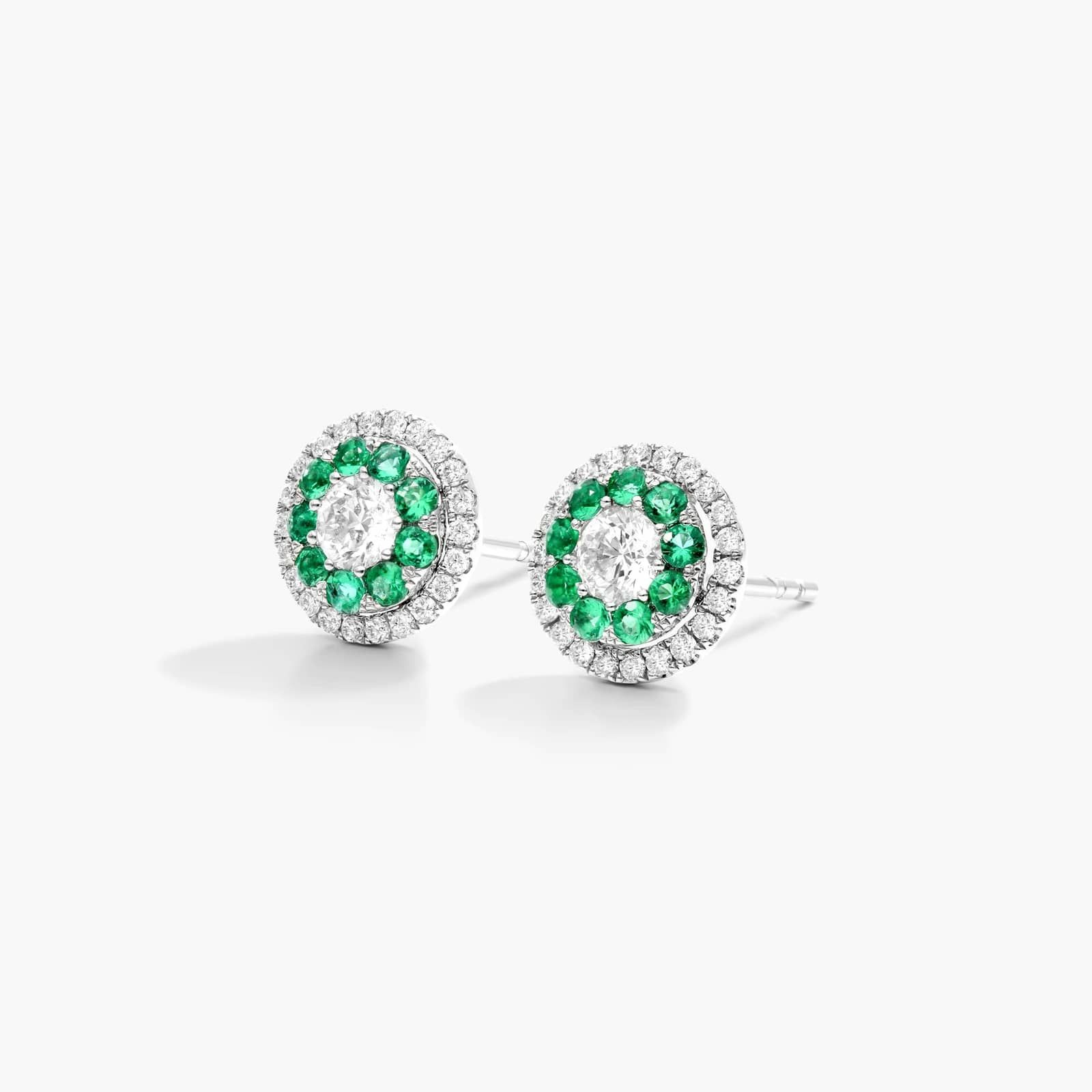 Emerald And Diamond Double Halo Stud Earrings In 14K White Gold By James Allen