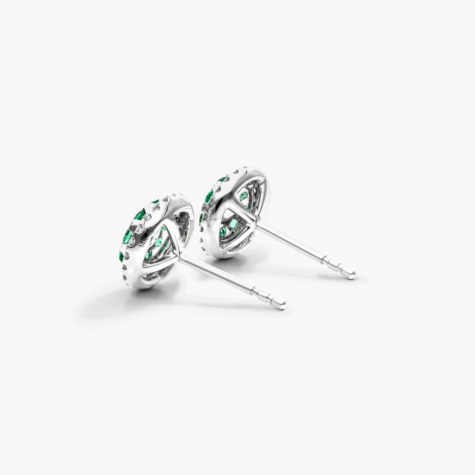 Emerald And Diamond Double Halo Stud Earrings In 14K White Gold By James Allen