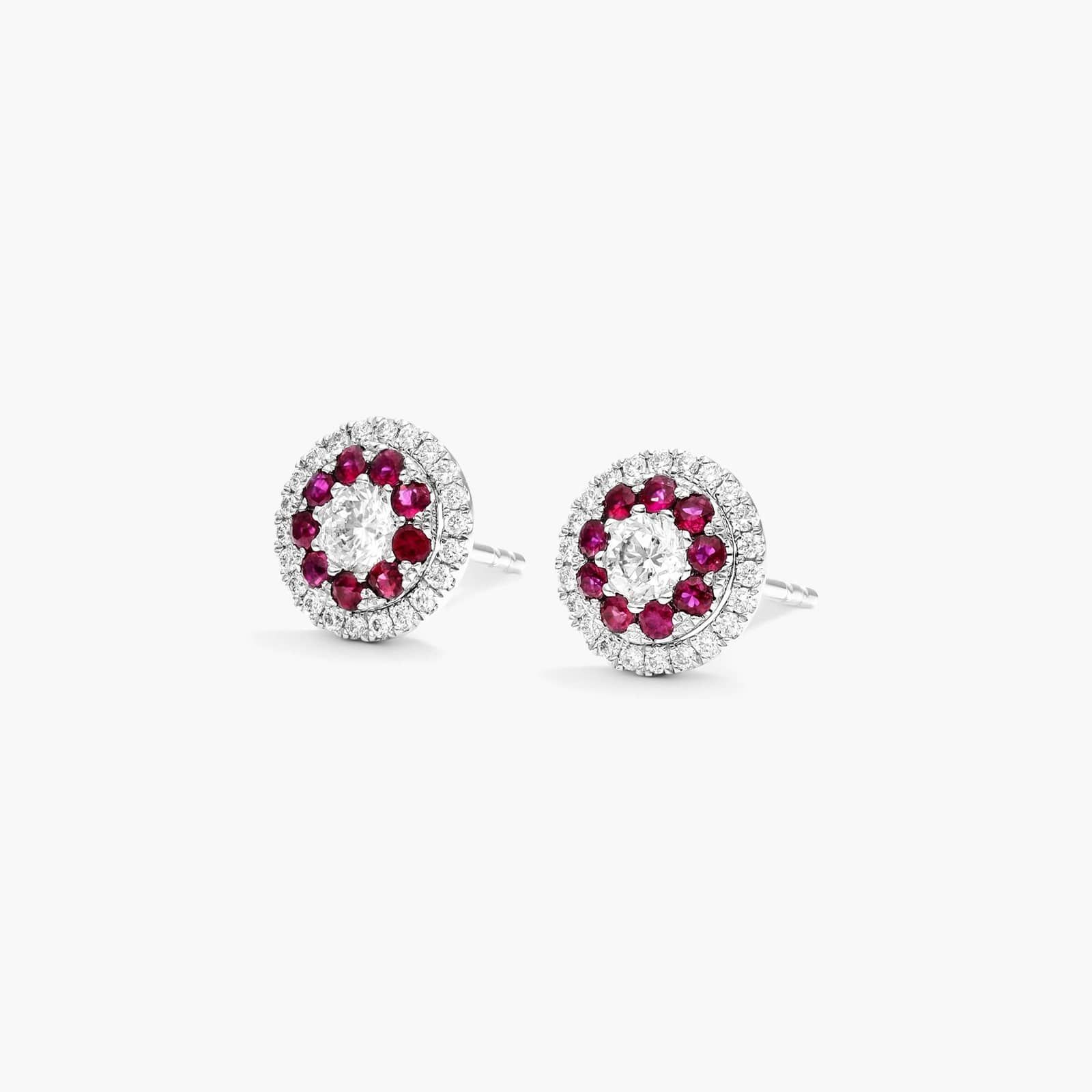 Ruby And Diamond Double Halo Stud Earrings In 14K White Gold By James Allen