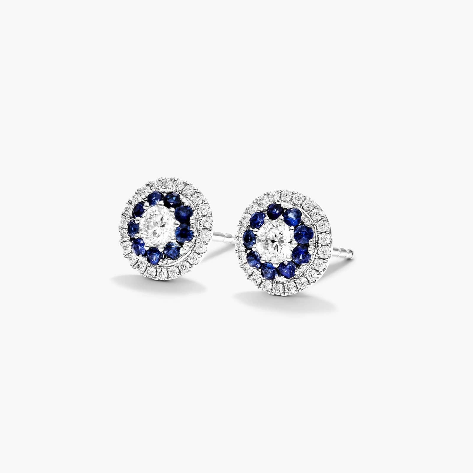 Sapphire And Diamond Double Halo Stud Earrings In 14K White Gold By James Allen