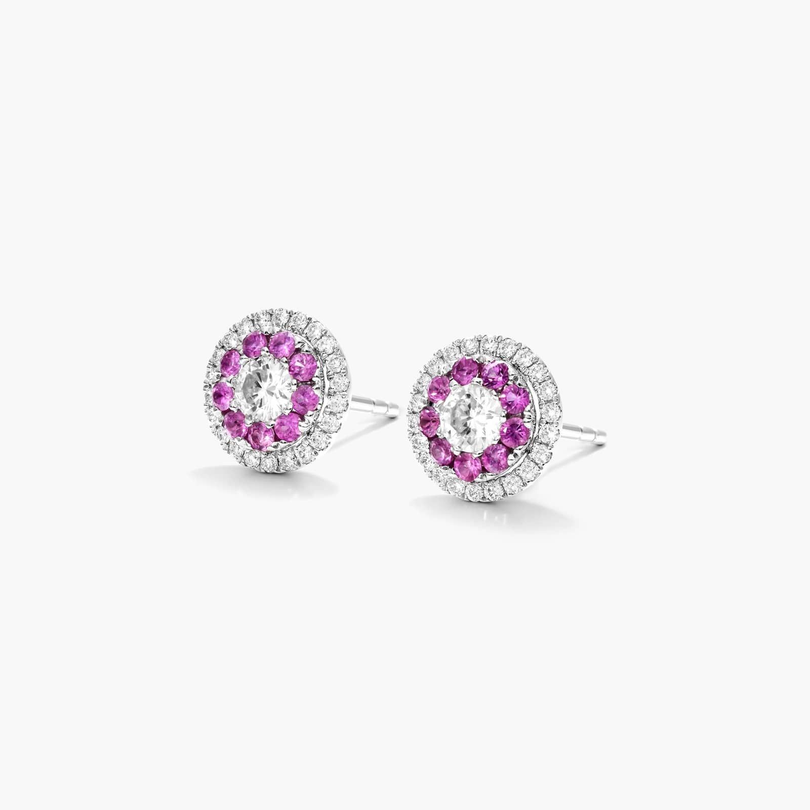 Pink Sapphire And Diamond Double Halo Stud Earrings In 14K White Gold By James Allen