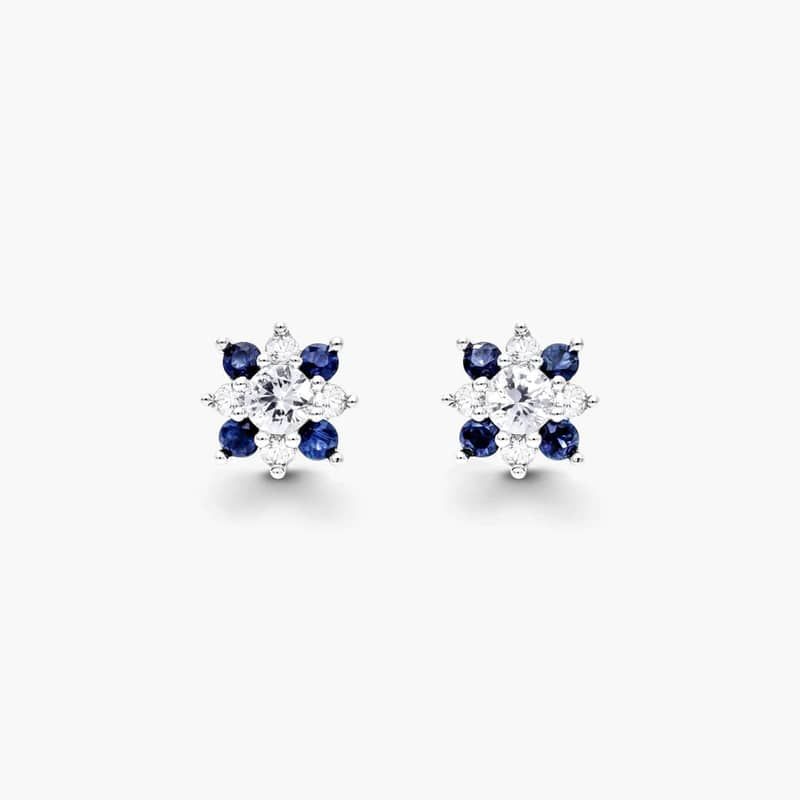 14K White Gold Blue and White Sapphire Flower Cluster Earrings By James Allen