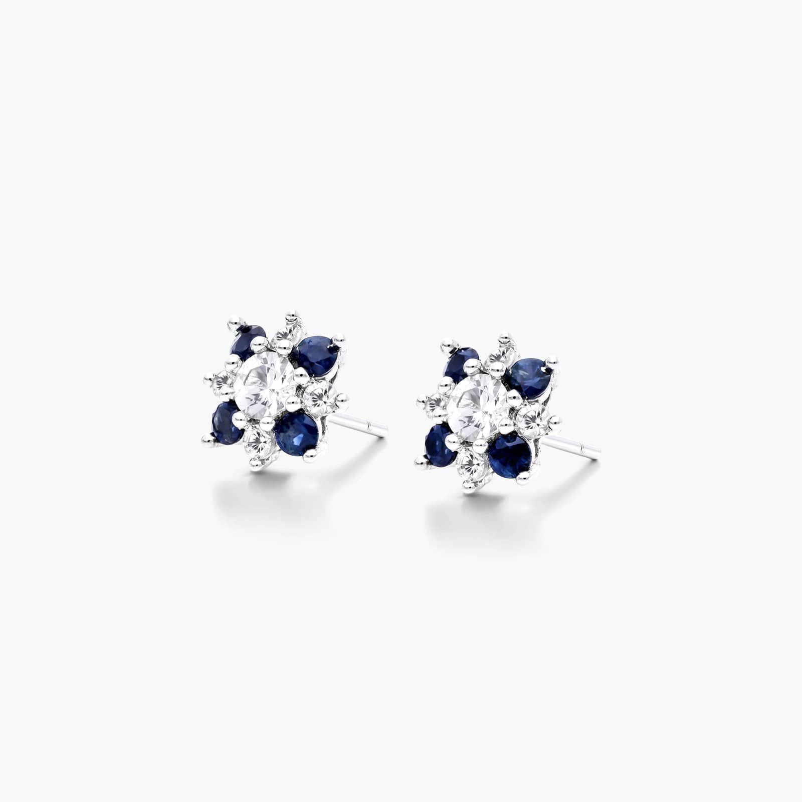 14K White Gold Blue and White Sapphire Flower Cluster Earrings By James Allen