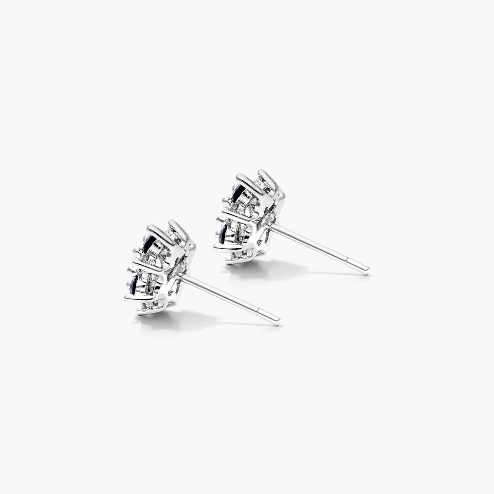 14K White Gold Blue and White Sapphire Flower Cluster Earrings By James Allen