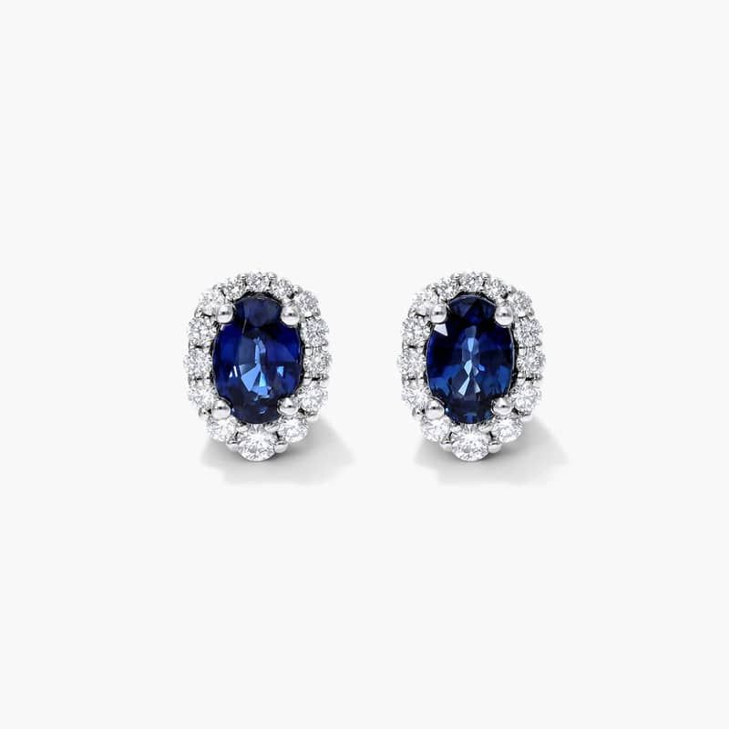 Blue Sapphire And Diamond Halo Earrings In 14K White Gold By James Allen