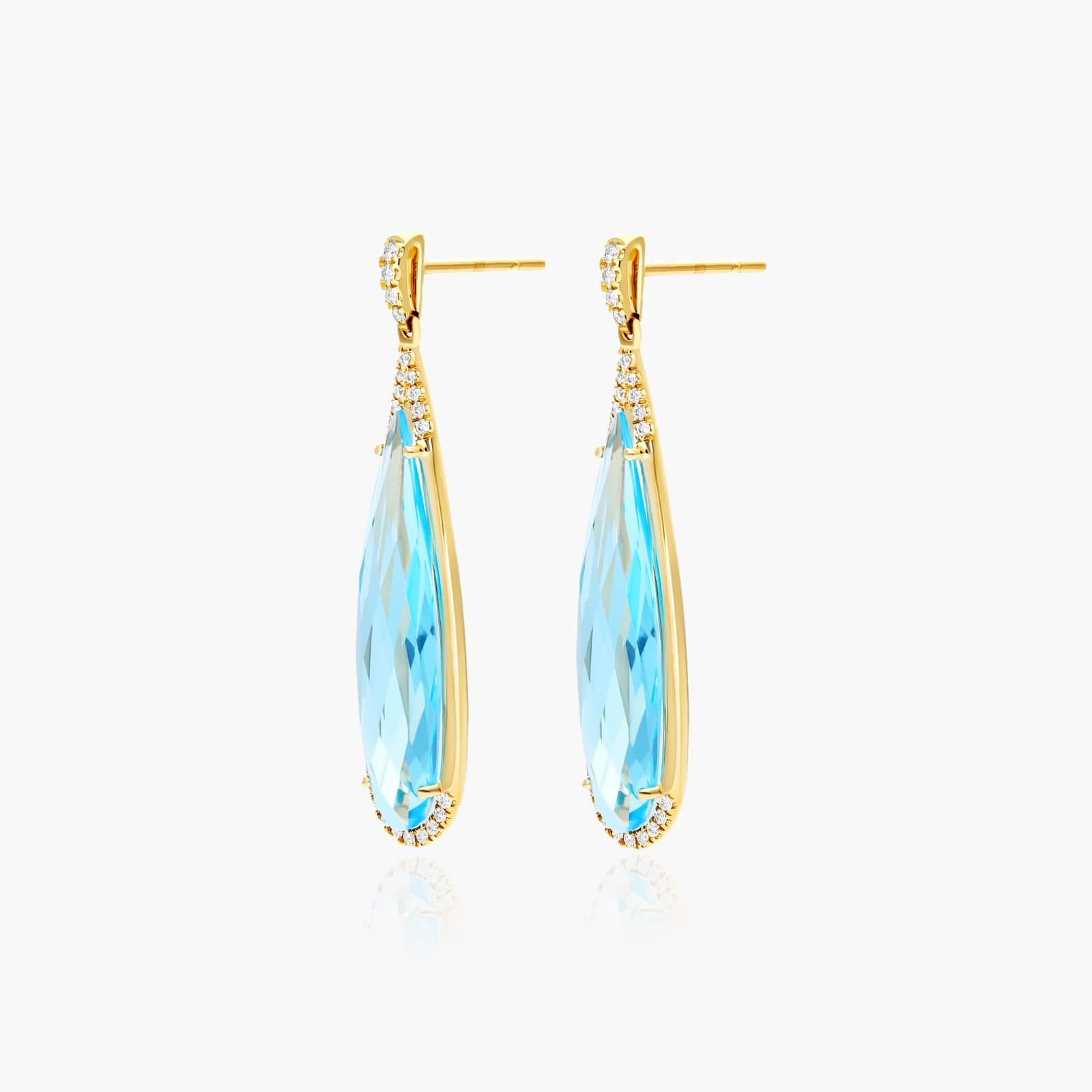 Elongated Pear Shape Blue Topaz Earrings In 14K Yellow Gold By James Allen