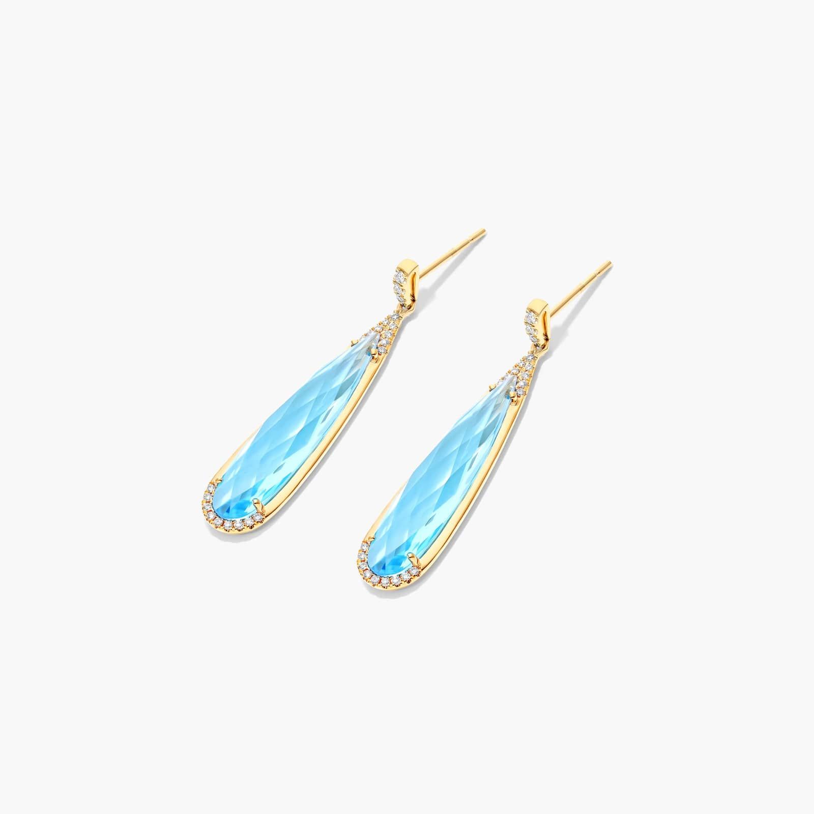 Elongated Pear Shape Blue Topaz Earrings In 14K Yellow Gold By James Allen