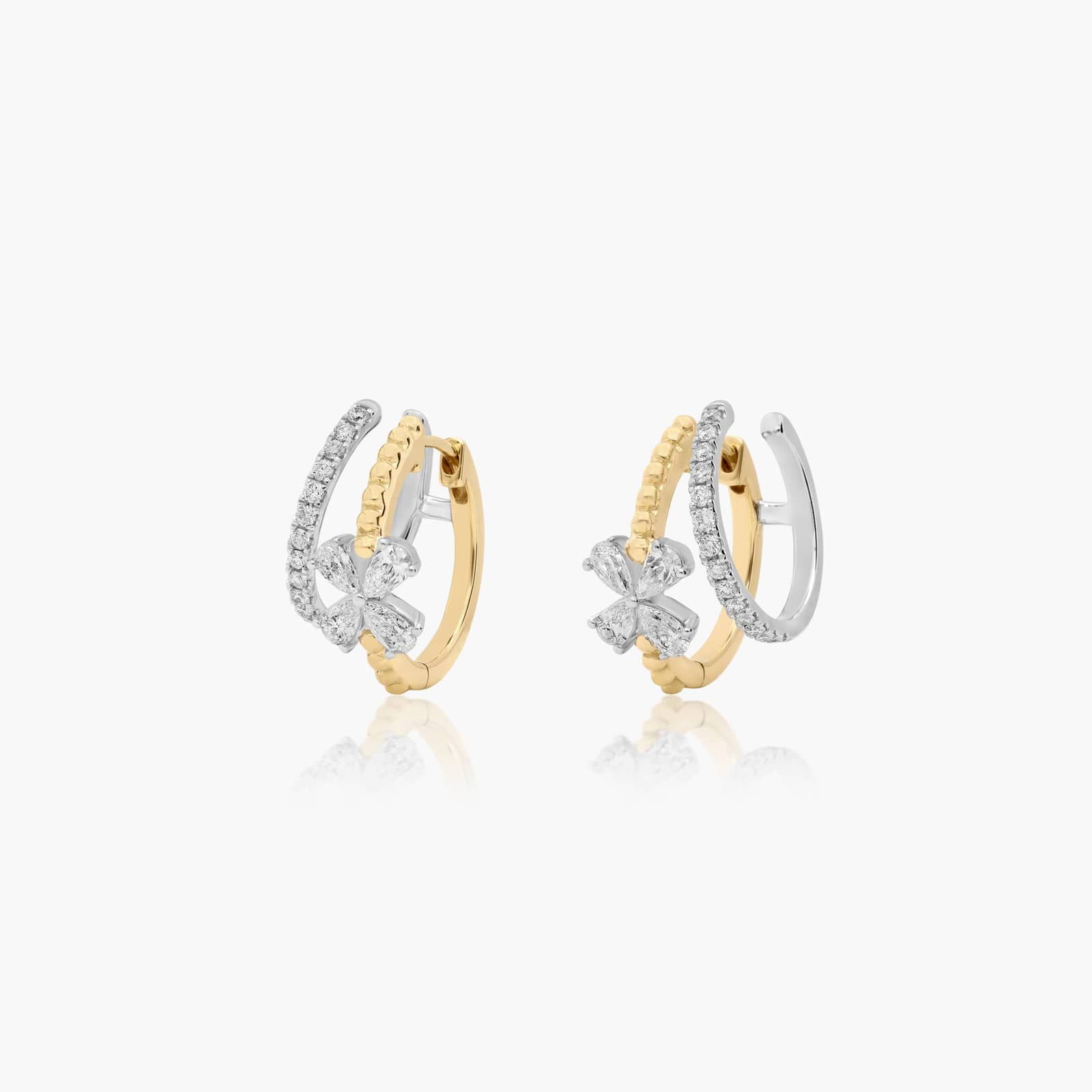 Two-Tone Climber Huggie Earrings With Flower Detail and Lab-Grown Diamonds In 14K Gold By James Allen