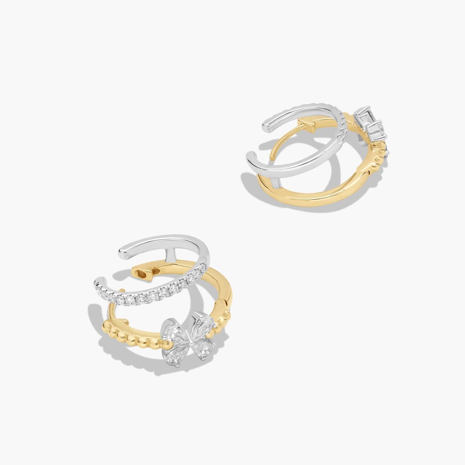 Two-Tone Climber Huggie Earrings With Flower Detail and Lab-Grown Diamonds In 14K Gold By James Allen