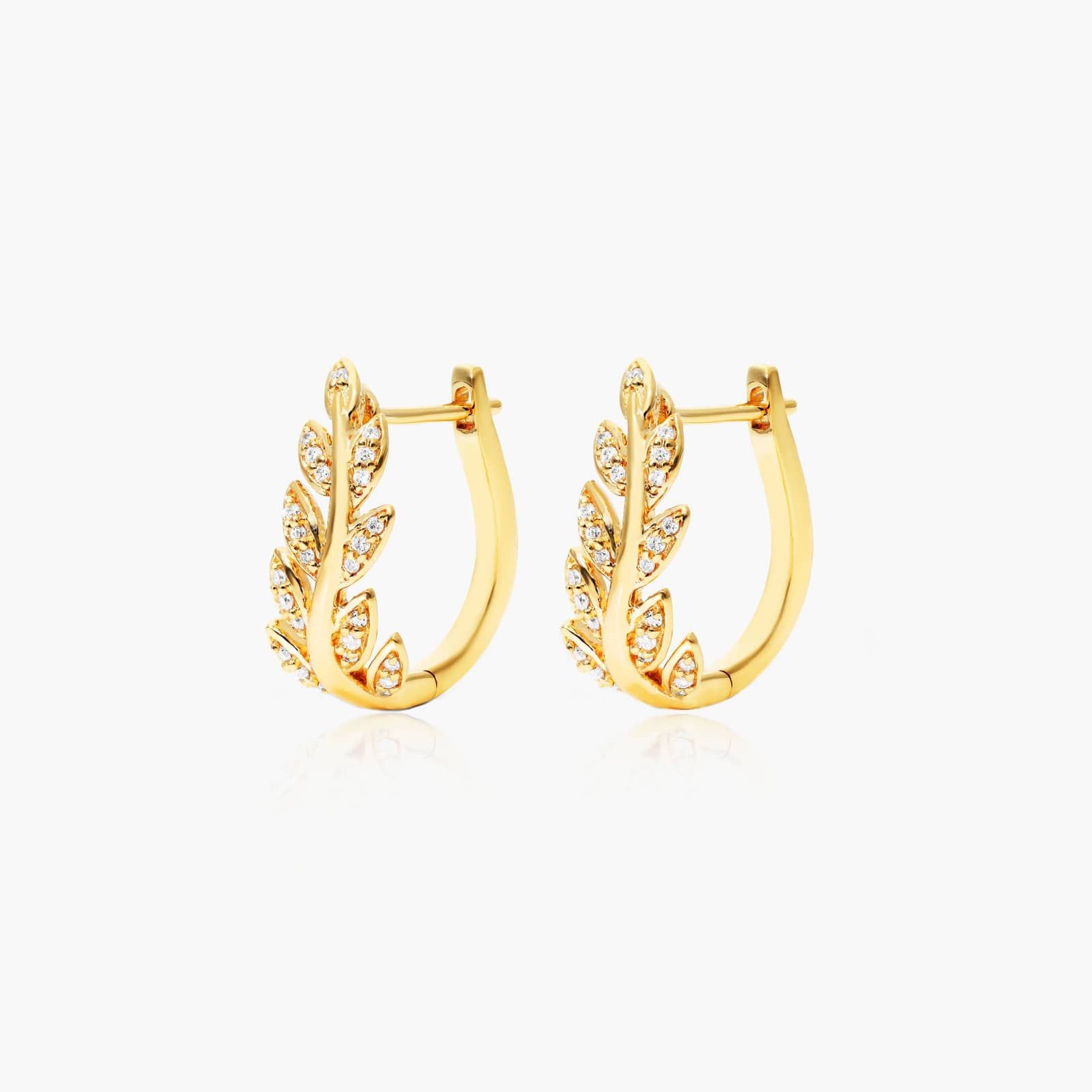 Diamond Leaf Hoop Earrings In 14K Yellow Gold By James Allen