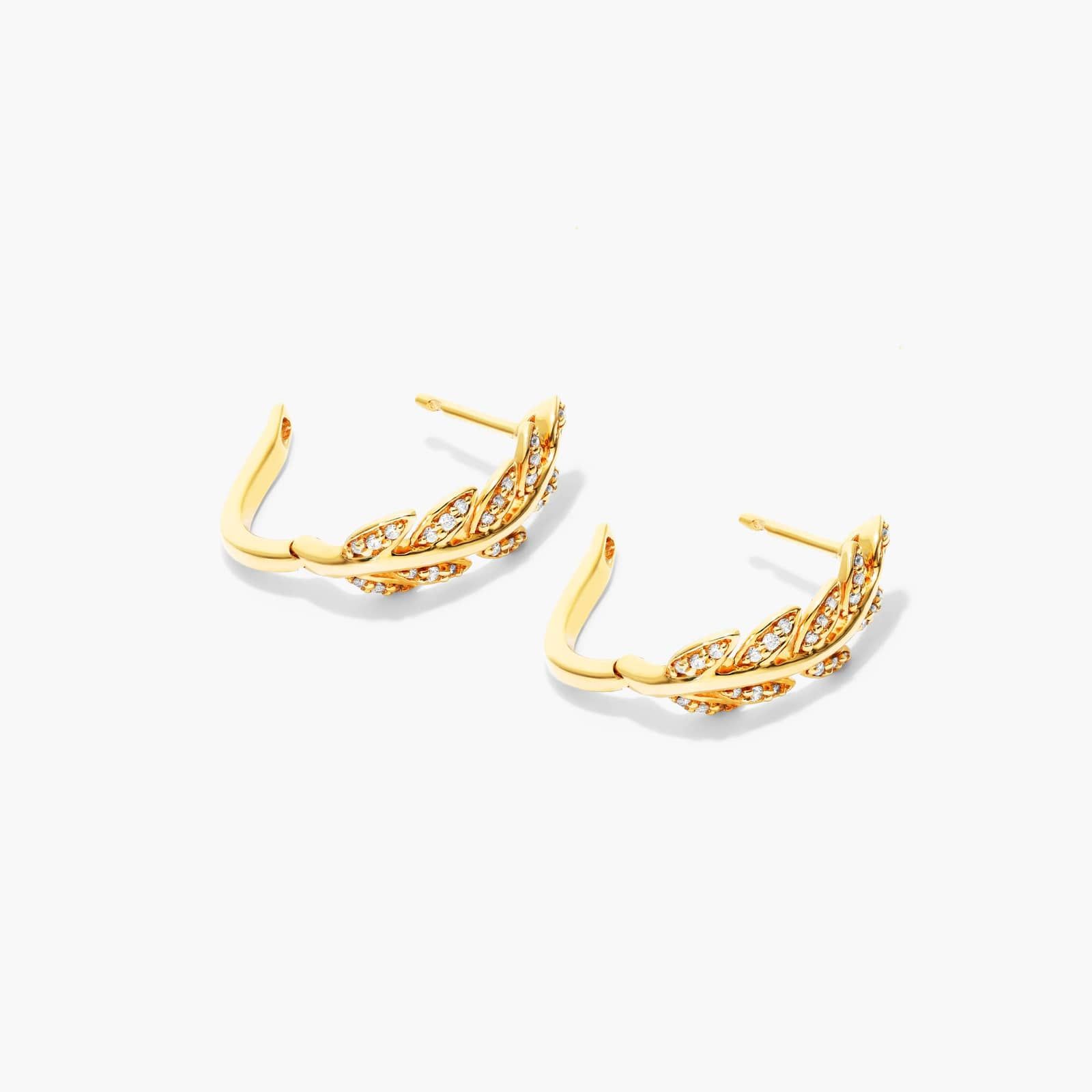 Diamond Leaf Hoop Earrings In 14K Yellow Gold By James Allen