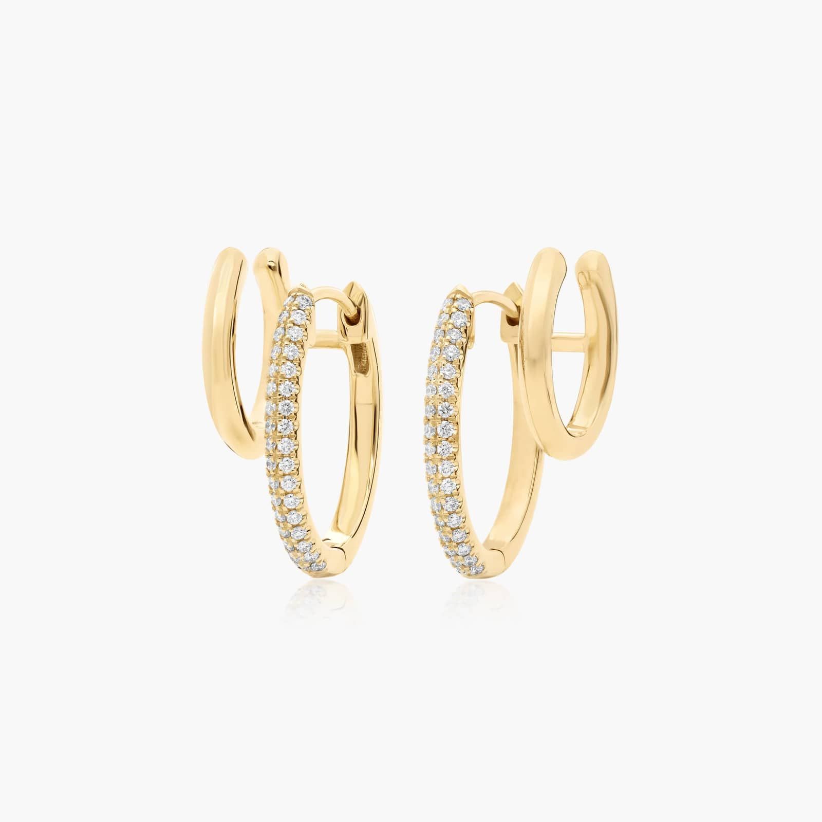 Double Row Climber Huggie Hoop Earrings With Lab-Grown Diamonds In 14K Yellow Gold By James Allen